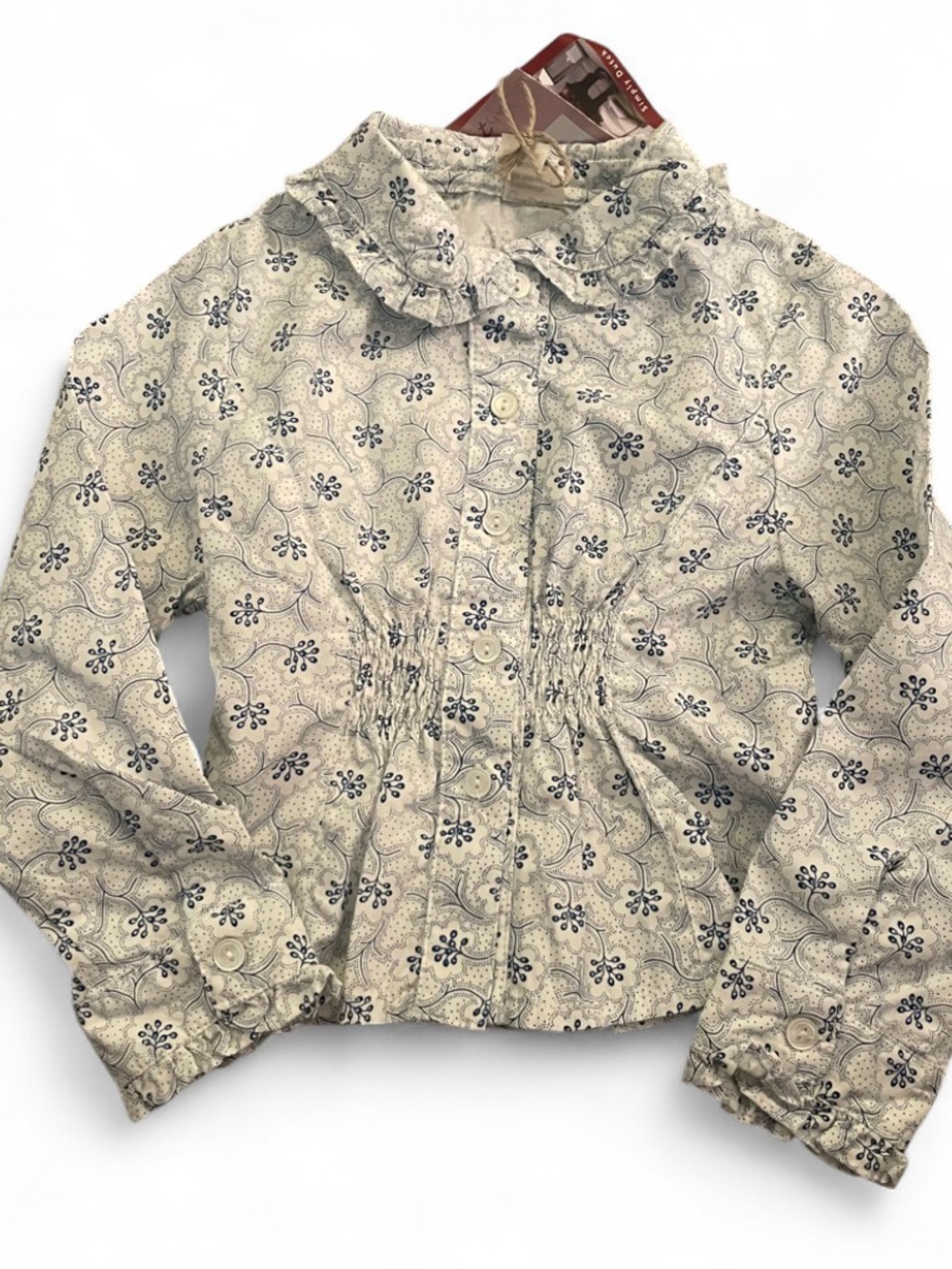 Jottum White with Blue Print Button Up Top Girls Size 4